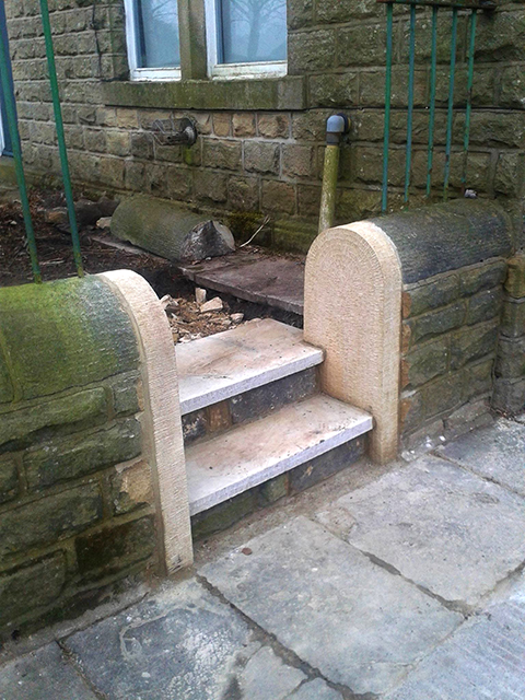 custom stonework, stone post and steps photo